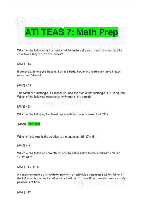 teas 7 math questions